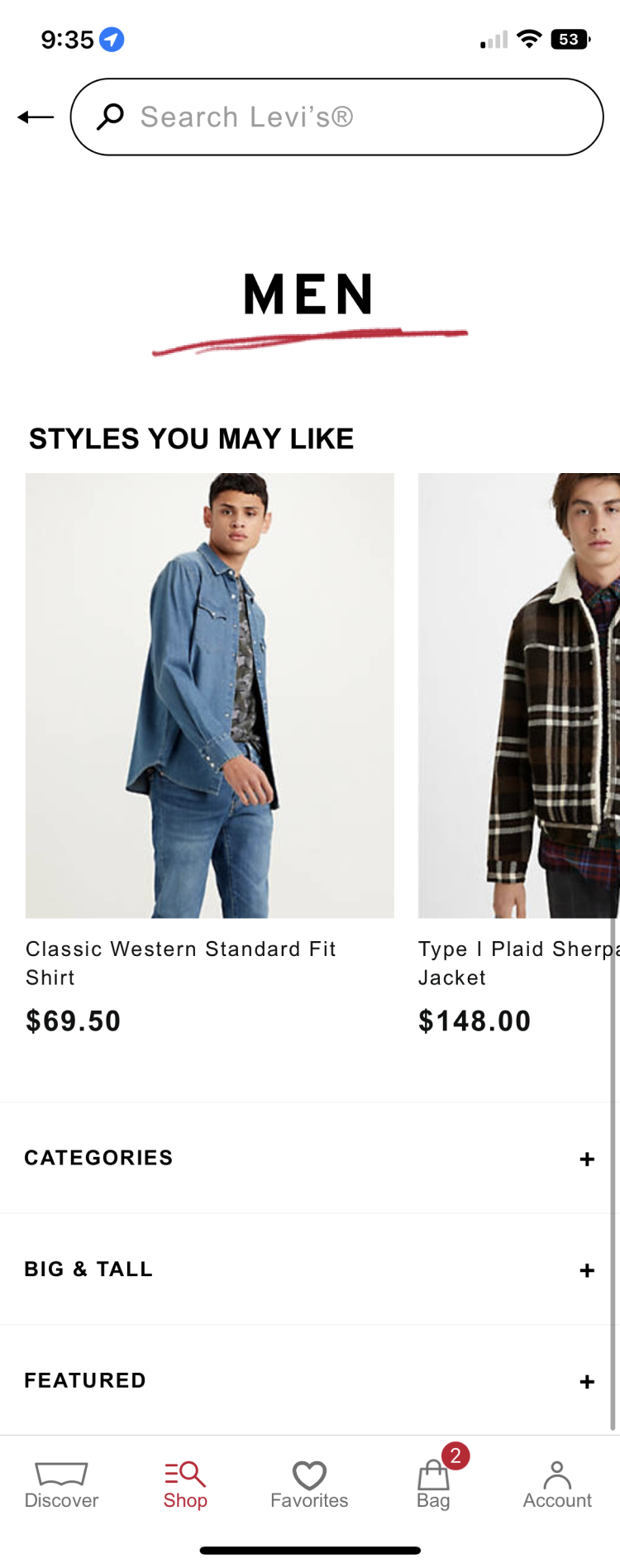 Before navigation screen 2 - Old mobile app navigation